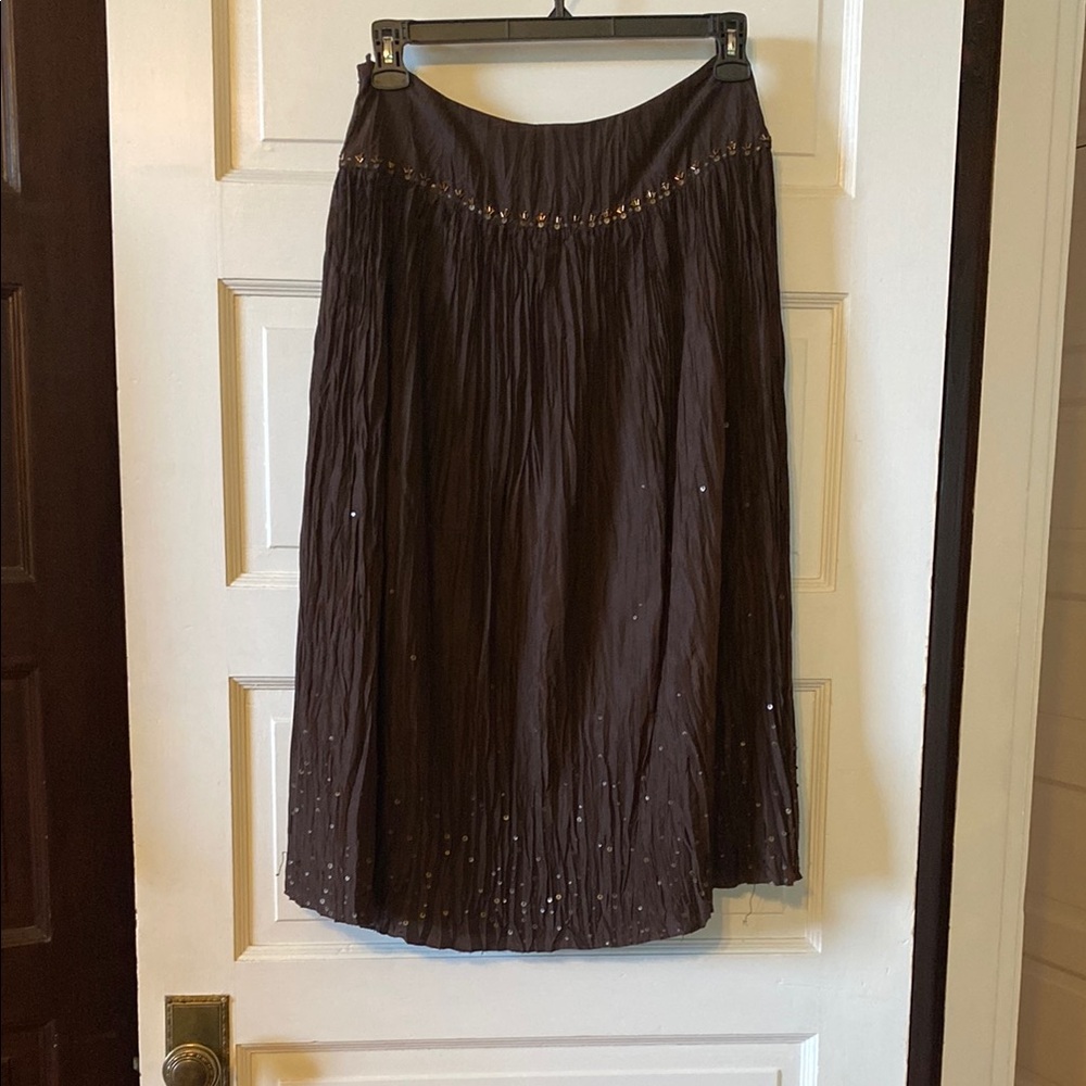 *BOGO closet deal* Talbots Vintage 100% Silk Brown Midi A-Line Skirt with Beads